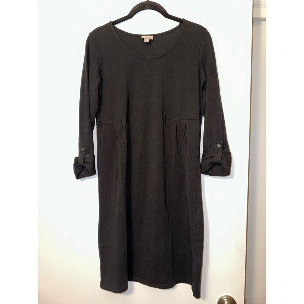 J. Jill Womens Solid Black Sweater Dress Adjustable Sleeves Size XS